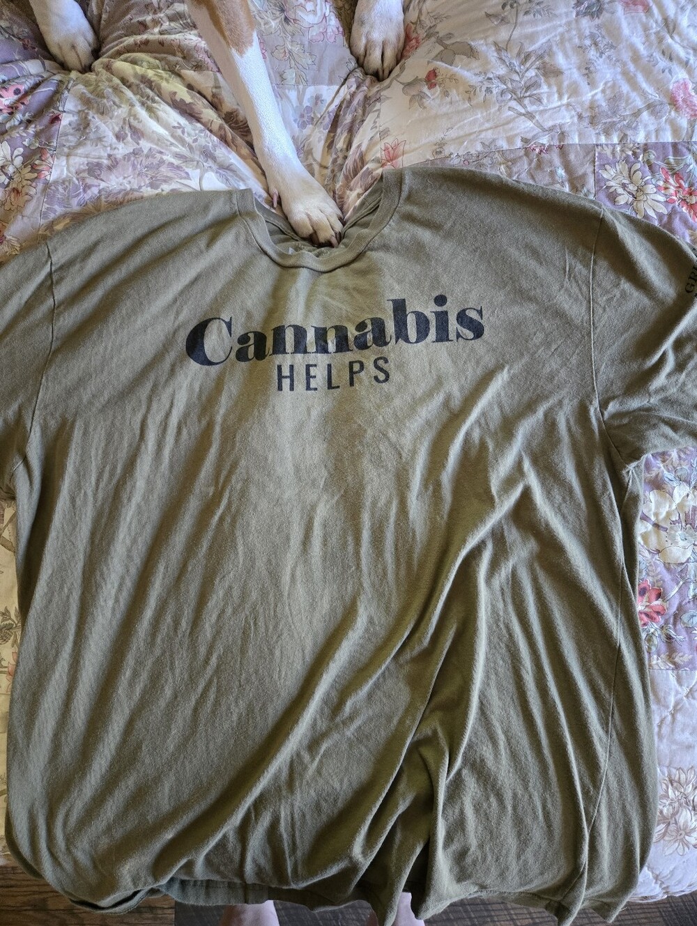 Grunt Style 2xl Cannabis Helps Olive Green Men's Graphic Tee